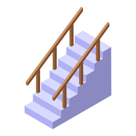 Illustration featuring a staircase with a wooden railing, symbolizing progress and ascensionのイラスト素材