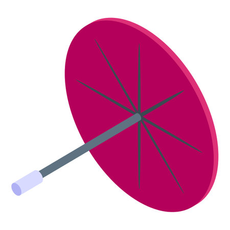 Classic chinese umbrella, crafted with a vibrant pink canopy and sturdy wooden handle, is depicted shielding from the elementsのイラスト素材