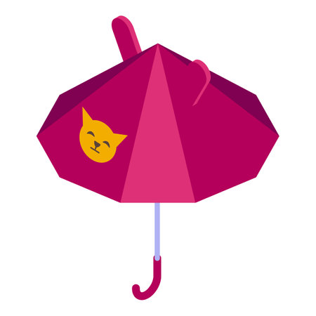 Pink umbrella with cat ears and face being opened, isolated on white backgroundのイラスト素材
