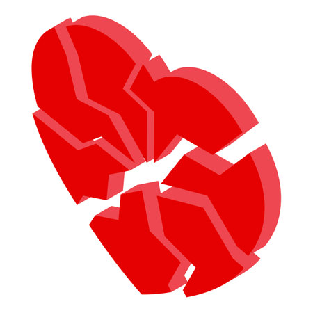 Red 3d heart breaking apart representing the pain and sorrow of a lost loveのイラスト素材