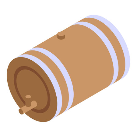 Traditional wooden barrel is lying down, showcasing its craftsmanship and use in the fermentation processのイラスト素材