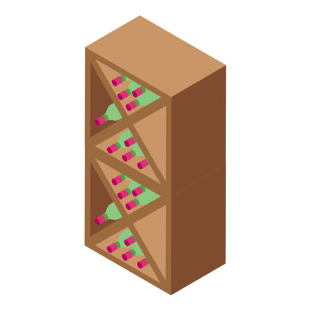 Wine rack storing bottles, wooden structure with triangular cells for storing bottles, isometric viewのイラスト素材