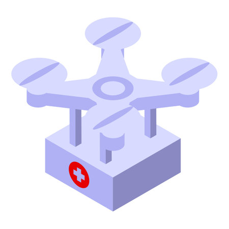 Medical drone is standing on a platform, ready to transport medical supplies to those in needのイラスト素材