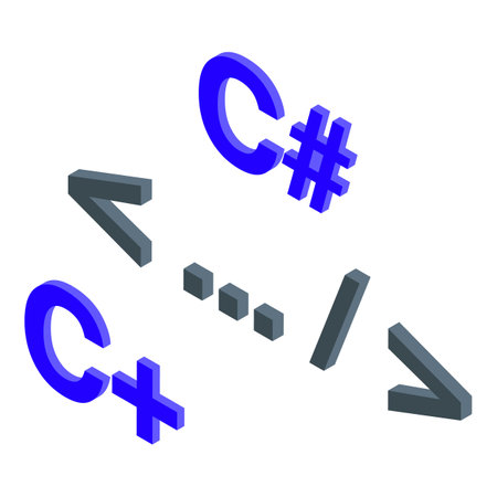 3d render illustration of c sharp, c plus plus and other programming language signs floating in digital spaceのイラスト素材