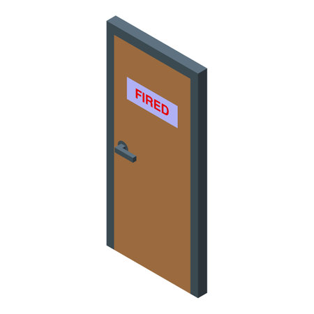 Brown door is showing a sign reading fired symbolizing job terminationのイラスト素材