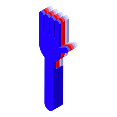 Blue hand with fingers extended as if voting or making a statement in isometric viewのイラスト素材