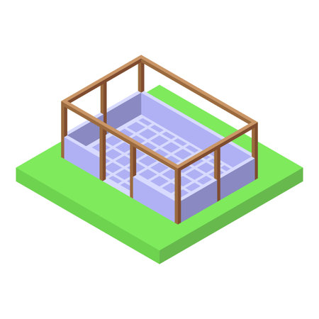 Building foundation under construction with concrete blocks and wooden formwork isometric 3d vector illustrationのイラスト素材