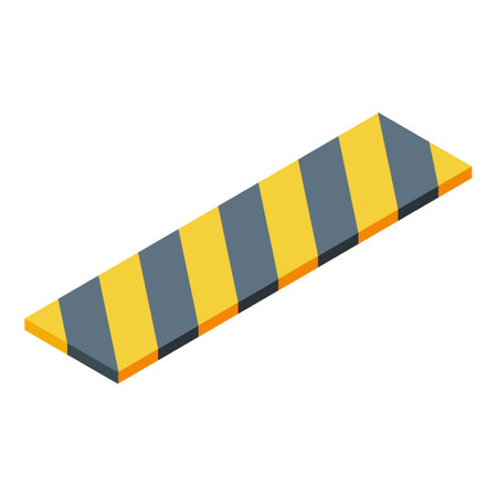 Yellow and black striped speed bump slowing down traffic on the roadのイラスト素材