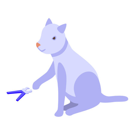 Dog is sitting and reaching for a pair of blue nail clippersのイラスト素材