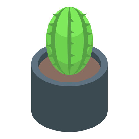 Isometric view of a green cactus growing in a pot, representing houseplant care and interior decorationのイラスト素材