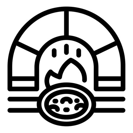 Traditional brick oven baking pizza with burning firewood insideのイラスト素材