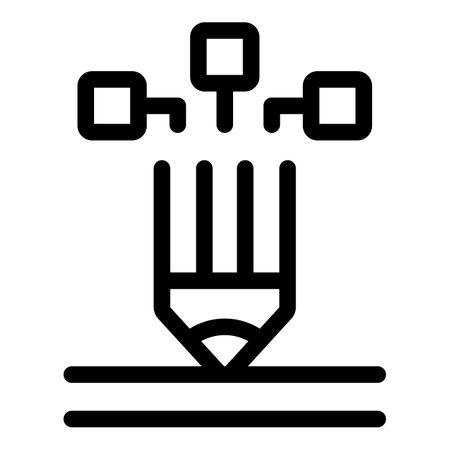 Simple icon of a pencil drawing lines that connect to digital data blocks, representing the connection between traditional art and digital technologyのイラスト素材