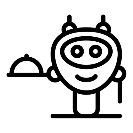 Friendly robot holding serving tray working as waiterのイラスト素材