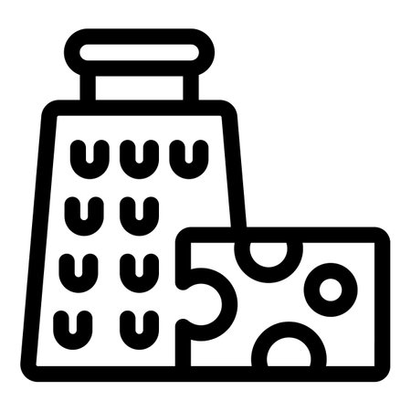 Simple black and white line art of a cheese grater grating a block of cheeseのイラスト素材
