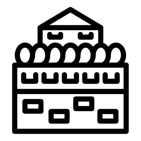 Simple black and white icon of a house behind a wall, perfect for representing privacy, security, or homeのイラスト素材