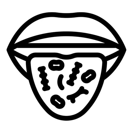 Open mouth showing bacteria on tongue representing need for daily dental hygiene routineのイラスト素材