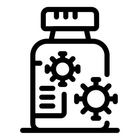 Line icon of a medicine bottle containing a virus, referring to the concept of vaccinesのイラスト素材
