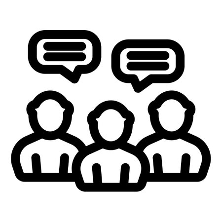 Icon of three people having a conversation, using speech bubbles to communicate with each otherのイラスト素材