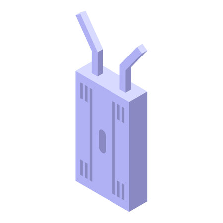 This isometric illustration features an electrical cabinet equipped with antennas, emphasizing its role in transmitting signalsのイラスト素材