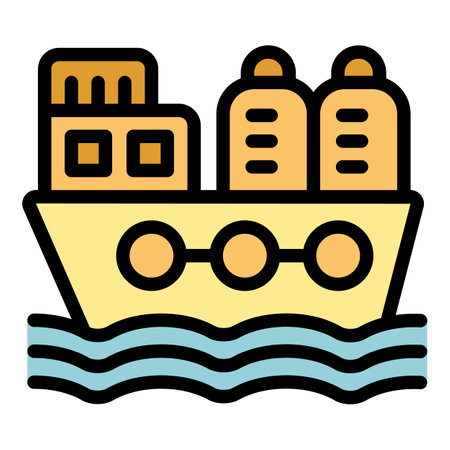 Cargo ship transporting three large containers is sailing on the oceanのイラスト素材