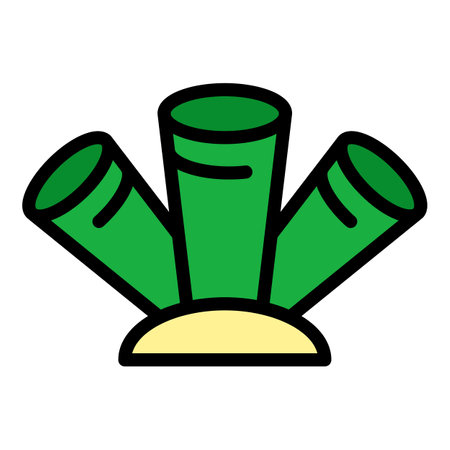 Simple colorful vector icon of three green bamboo shoots growing from the groundのイラスト素材