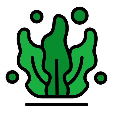 Simple cartoon vector icon of green seaweed growing on ocean floorのイラスト素材