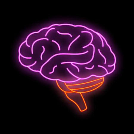 Neon human brain glowing on a black background illustrating a concept from the medical fieldのイラスト素材