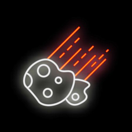 Neon asteroid leaving a fiery trail while flying through the vast expanse of space