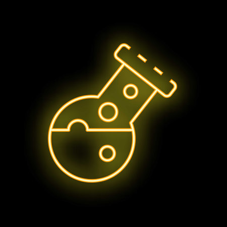 Neon yellow laboratory glassware icon glowing on a dark backgroundのイラスト素材