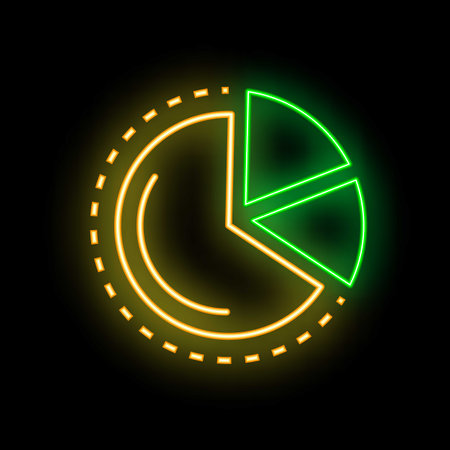 Glowing neon style icon showing a pie chart dividing data into three parts, ideal for illustrating concepts related to business, finance, and data analysisのイラスト素材