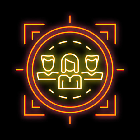 Neon icon of a target audience with business people inside a circle and a target symbolのイラスト素材