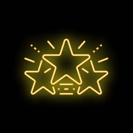 Neon icon of three stars shining brightly, symbolizing achievement, excellence, and recognition