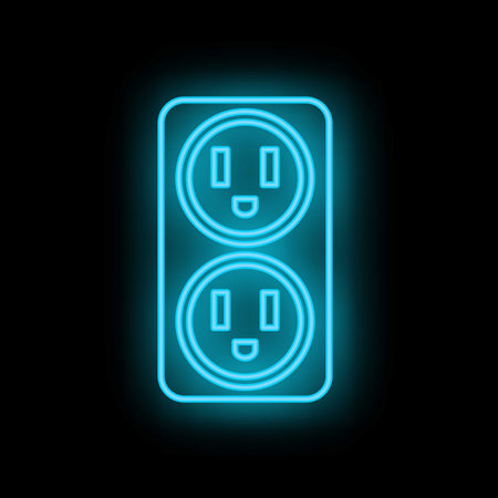 Blue neon double socket glowing against a dark backgroundのイラスト素材