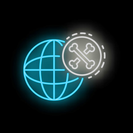 Neon glowing icon of two bones with planet earth, representing the global pet industryのイラスト素材