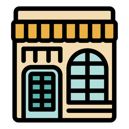 Simple vector illustration of a small business storefront facade with an awning and glass doorwayのイラスト素材
