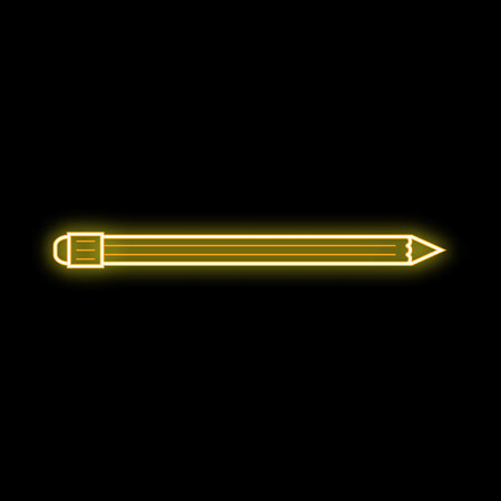 Neon yellow pencil is glowing on a black backgroundのイラスト素材