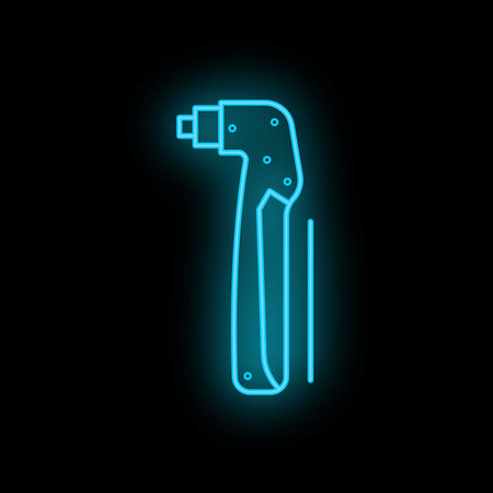 Neon icon of professional electric dental handpiece instrument tool shining in blue color on black backgroundのイラスト素材