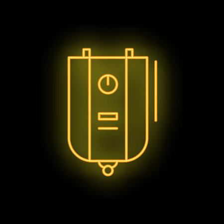 Yellow neon icon of electric water heater boiler glowing on black backgroundのイラスト素材
