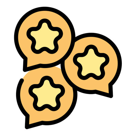 This icon represents customer feedback with three speech bubbles containing starsのイラスト素材