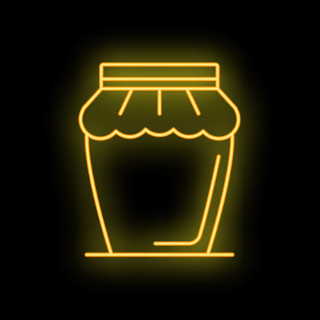 Glowing neon line jar of jam icon isolated on black background. Vector illustrationのイラスト素材