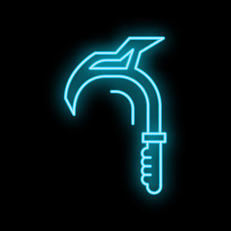 Blue glowing neon line sickle icon isolated on black backgroundのイラスト素材
