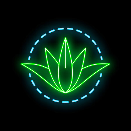 Green neon sign of agave plant glowing on black backgroundのイラスト素材