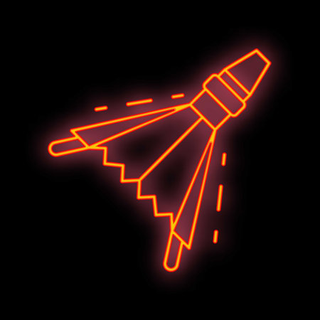 Neon sign showing a traditional japanese umbrella, glowing in red and orange colors on a black backgroundのイラスト素材