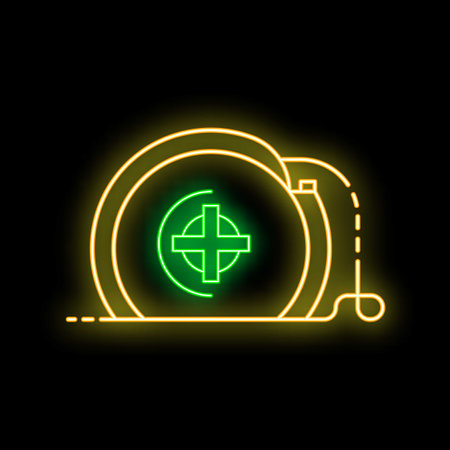 Glowing neon line medical hospital building icon isolated on black background. Colorful outline concept. Vector illustrationのイラスト素材
