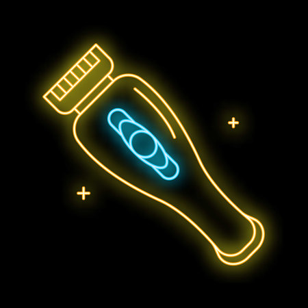 Glowing neon line electric shaver for men icon isolated on black background, vector illustrationのイラスト素材