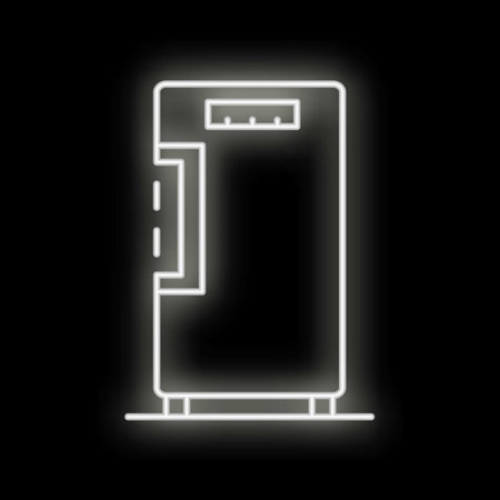 White neon icon of a refrigerator glowing on a black backgroundのイラスト素材