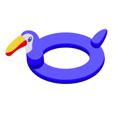 Blue inflatable toucan shaped swimming ring floating, summer vacation at the seaside resort conceptのイラスト素材