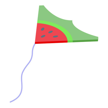Simple watermelon kite is flying on its string in the summer skyのイラスト素材