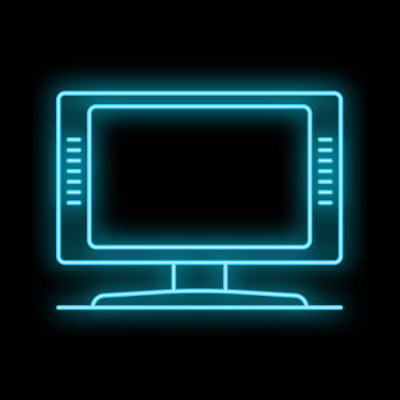 Blue neon sign depicting a television with a blank screen, perfect for concepts related to technology or entertainmentのイラスト素材