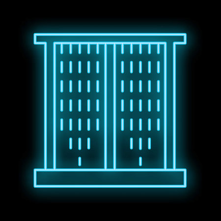 Glowing neon line shower with water drops flowing icon isolated on a black background, vector illustrationのイラスト素材